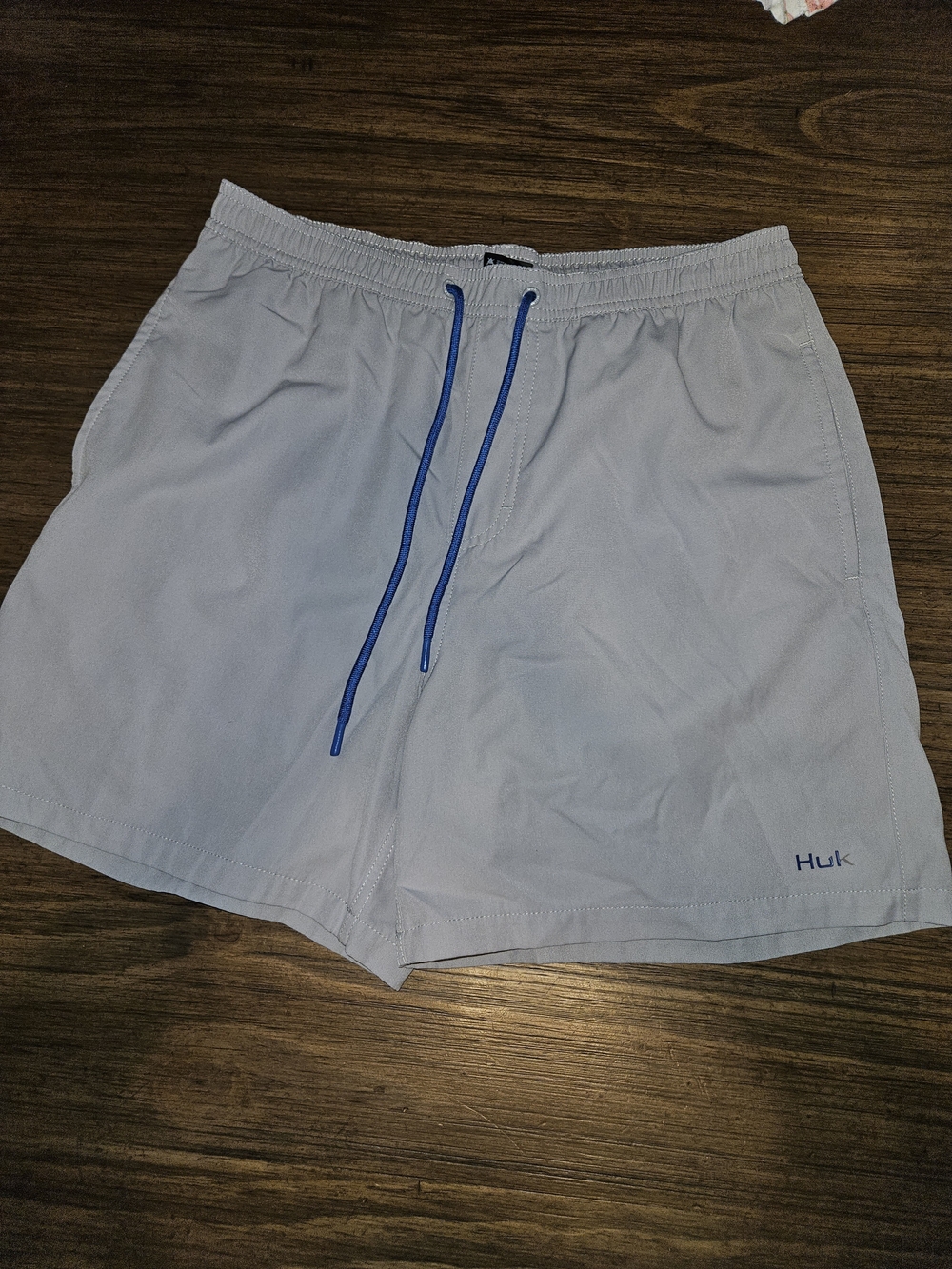 Huk Light Gray Athletic Shorts with Blue Drawcord